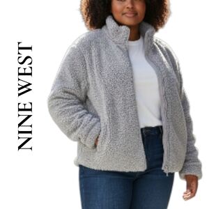 Nine West | Teddy Jacket Women's Fuzzy Cozy  Coat | Periwinkle | Plus Size XXL